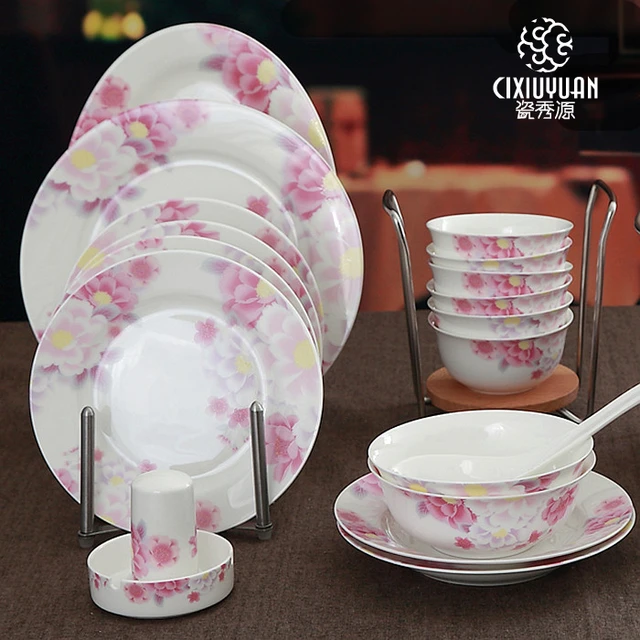 48 piece set, pink blossom designed, fine bone china crockery service