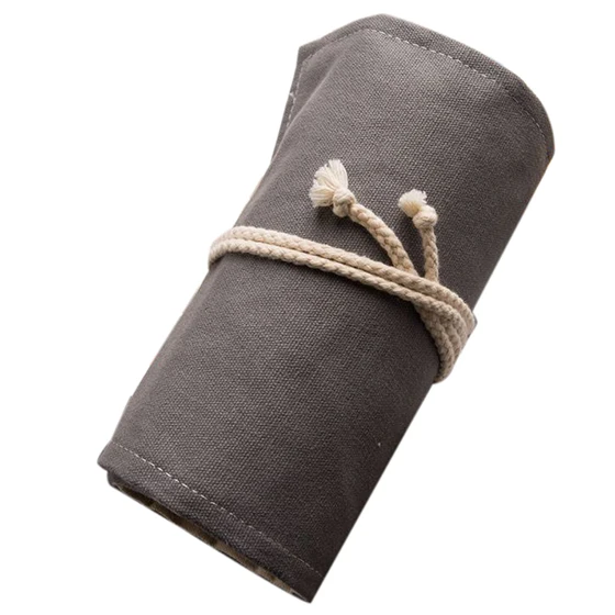 

PPYY NEW Pencil Case -36 Holes Roll Up Pencil Case Canvas Wrap Pen Bag Storage Holder, gray