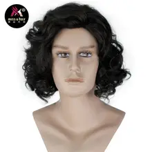 Miss U Hair Игра престолов унисекс Мужские взрослые короткие кудрявые натуральные черные цвета Джон снег Косплей Полный парик синтетические волосы на Хэллоуин
