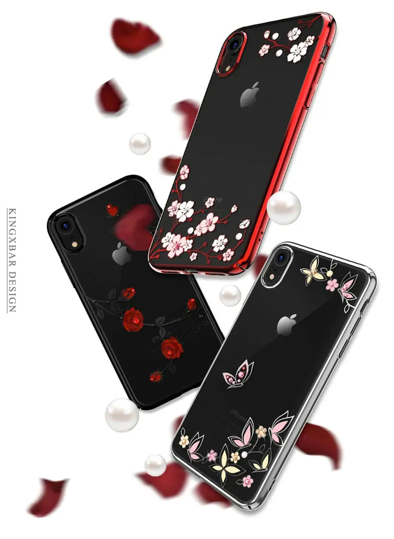 KINGXBAR Case for iPhone XR Floral Patternd Cover for iPhone XR Case Transparent for iPhoneXR Capa Luxury Crystal from Swarovski (4)