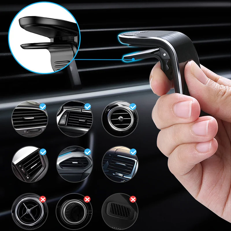 Дизайн Универсальный l-образный магнитный автомобильный держатель для телефона Алюминиевый держатель для мобильного телефона на вентиляционное отверстие для iPhone Samsung Xiaomi