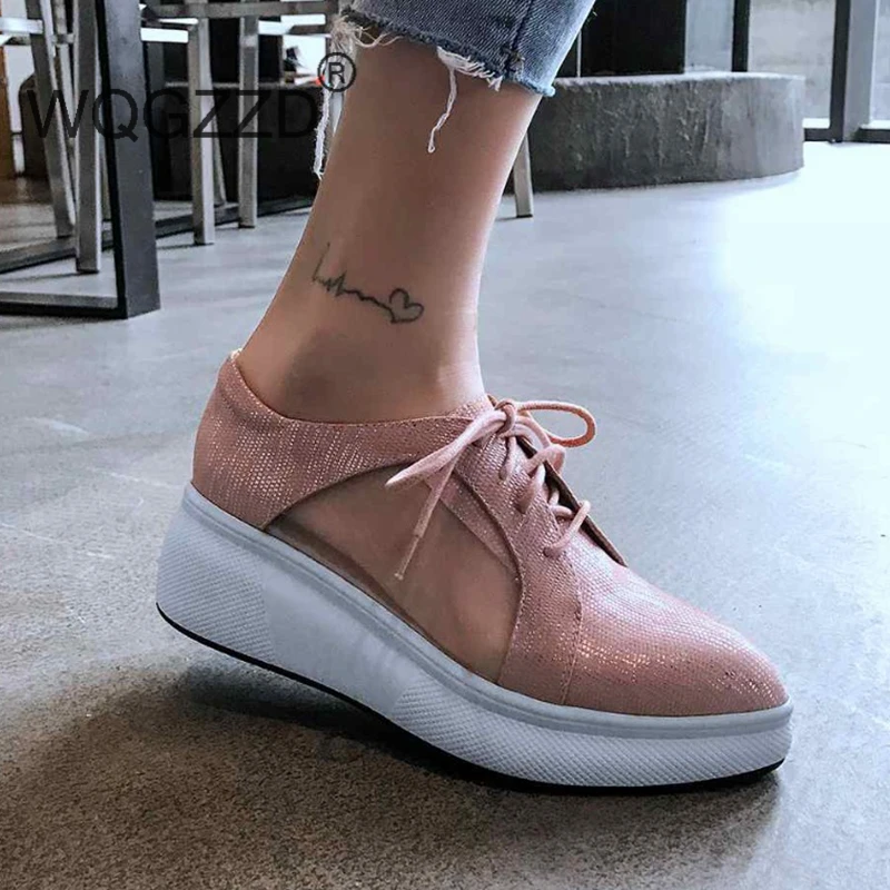 

Chaussures femme wedges platform shoes women loafers sheep leather breathable air mesh summer sneakers women's vulcanized shoes
