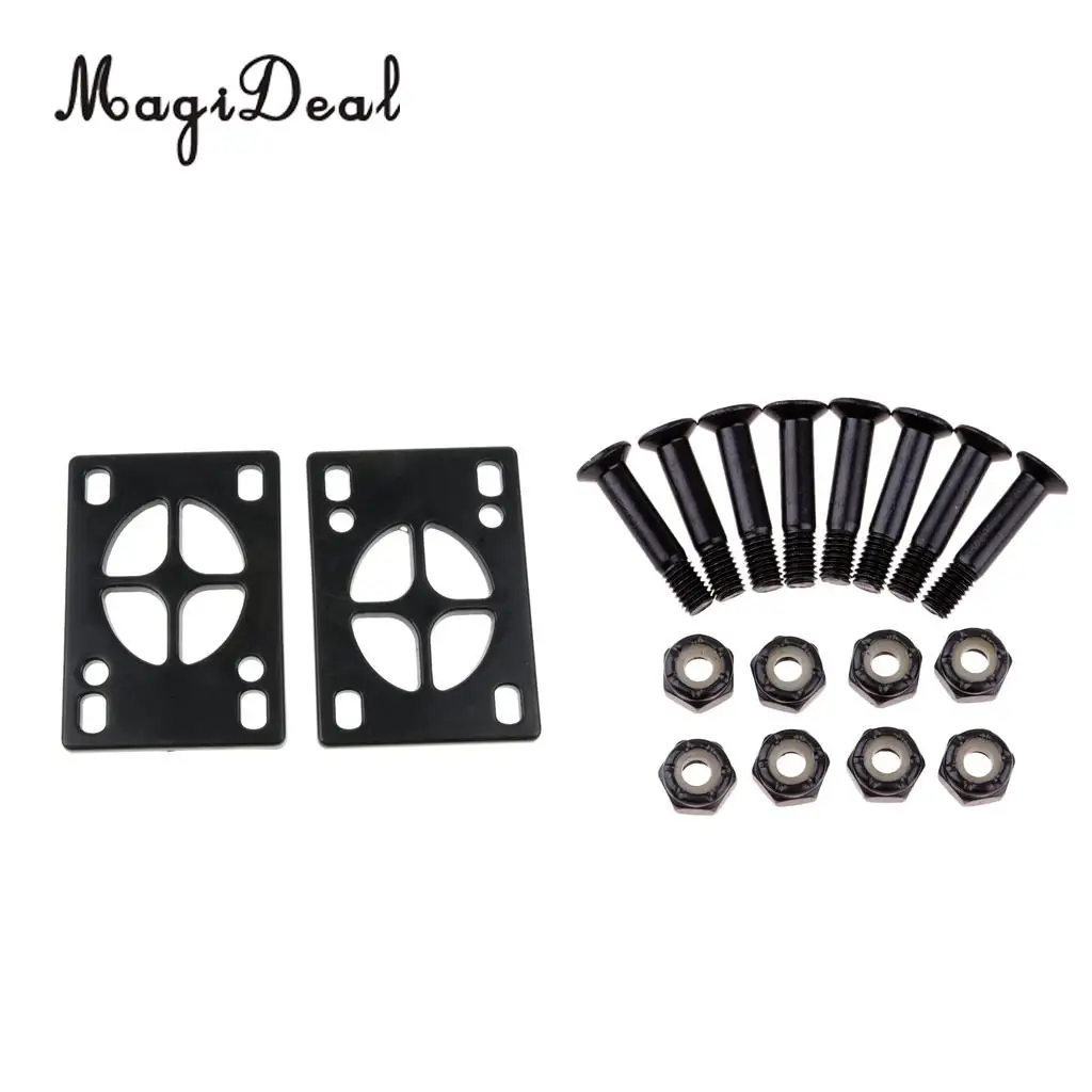 8 Pieces Skateboard Mounting Screws With 2 Pieces Riser Pad Longboard Hardware Outdoors