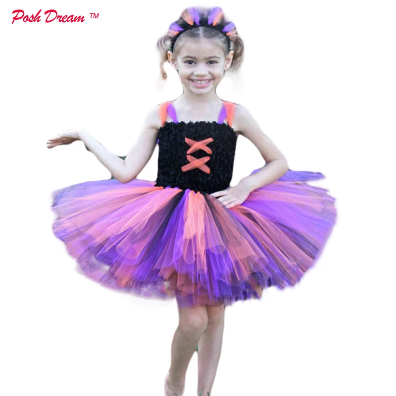 

Maleficent Evil Queen Girls Tutu Dress with Horns Halloween Cosplay Witch Costume for Girls Kids Party Dress Children Clothing
