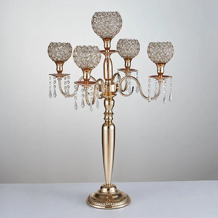 80cm/31.5" Candle Holders 5-arms Metal Gold/ Silver Candelabras Crystal Candlesticks For Wedding Event Centerpieces 10 PCS / Lot