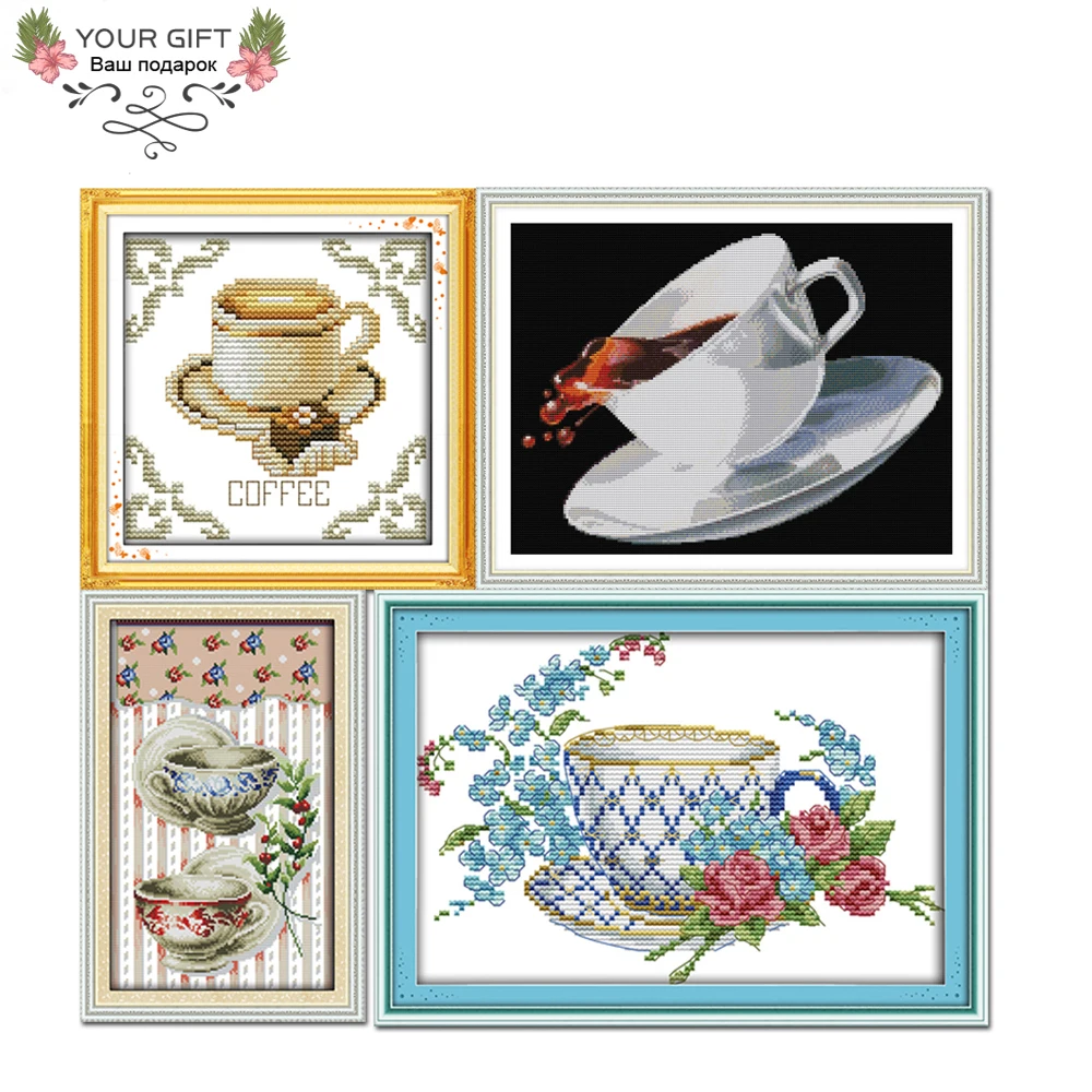 

Joy Sunday J259 J261 J286 J312 Stamped and Counted Coffee Cup Cross Stitch Patterns Embroidery Kit Dinner Room Home Decor