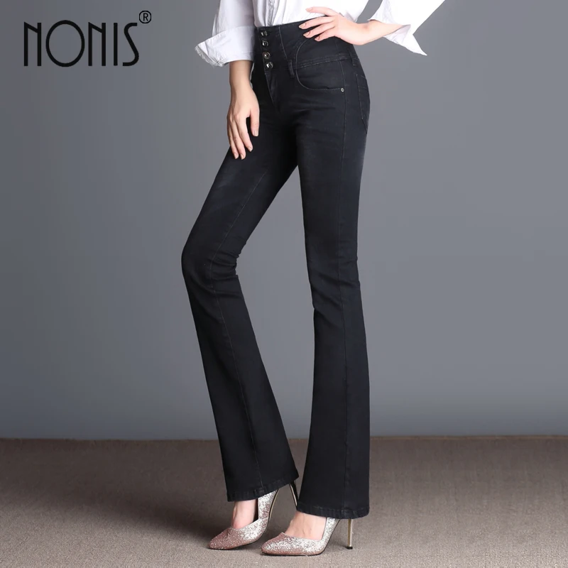 Nonis Tassel Women Jeans Full length Flared Trousers Slim Denim Pants High Waist Jeans 2017 Autum Casual Female pantalon