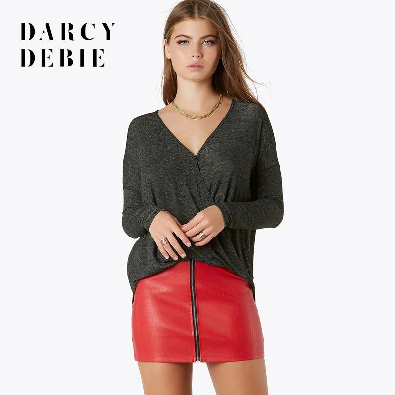 Darcydebie Casual Women T Shirts New Sexy Deep V neck Long