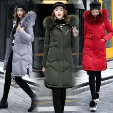 Модный пуховик новая зимняя утепленная куртка средней длины пальто с капюшоном и меховым воротником