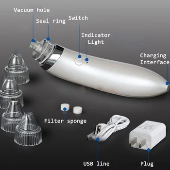 

Blackhead Vacuum Electric Pore Cleaner Acne Blackhead Remover Pore Vacuum Extraction USB Rechargeable Comedo Suction Beauty Tool
