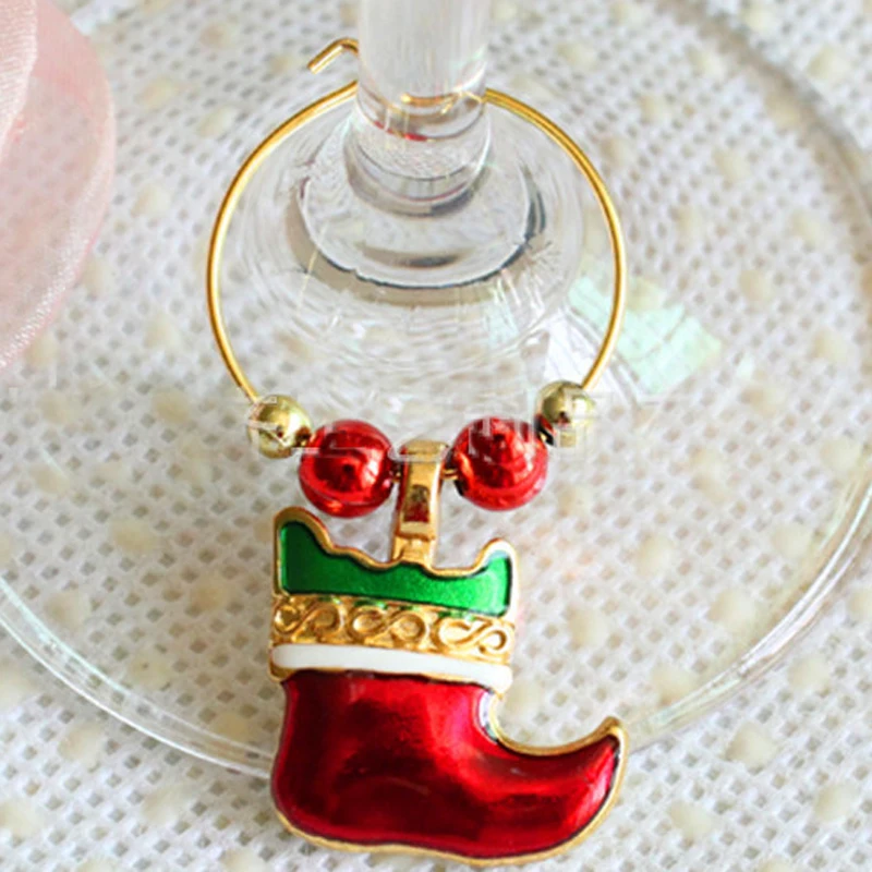 Hot 6Pcs/Set Christmas Wine Glass Charms Drink Markers Charm Rings