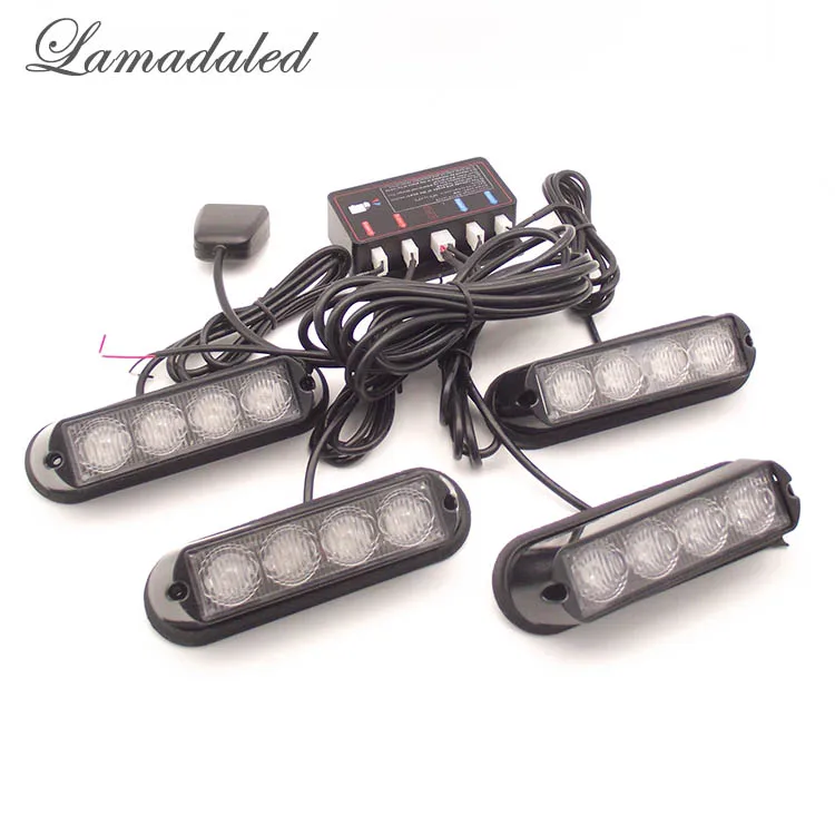 Lamadaled red blue car bumper led strobe lights 4x4LED flash warning