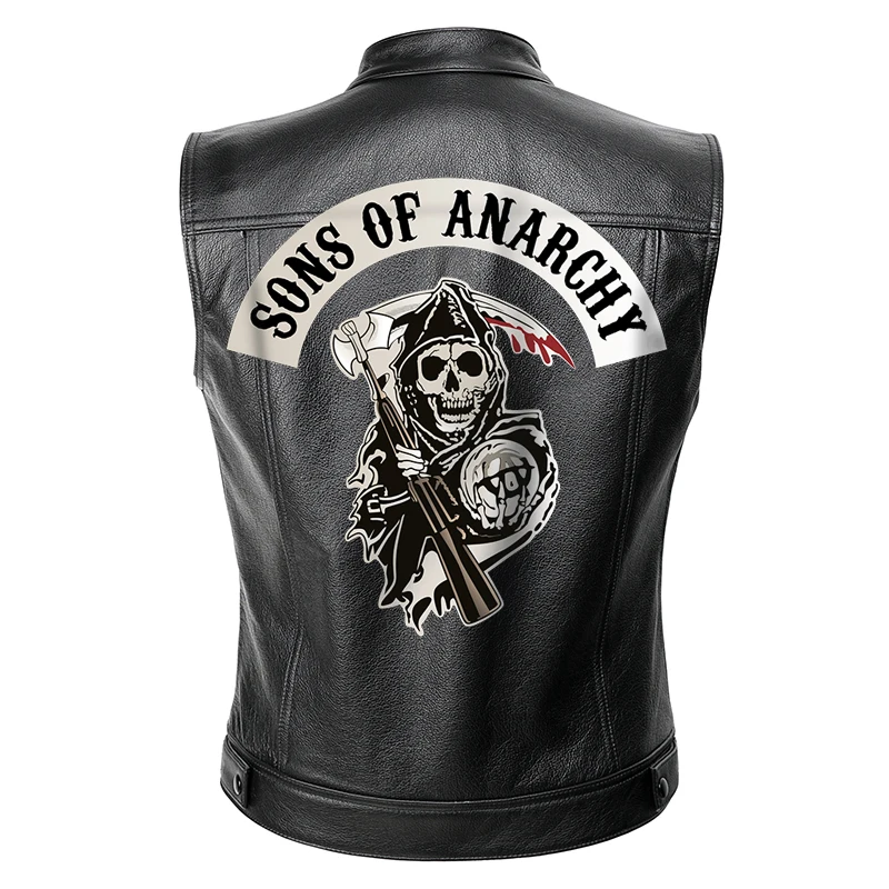 Sons of Anarchy, кожаная куртка, жилет для мужчин, мотоциклетная весенняя куртка, SOA, панк, черный, мотоциклетный жилет