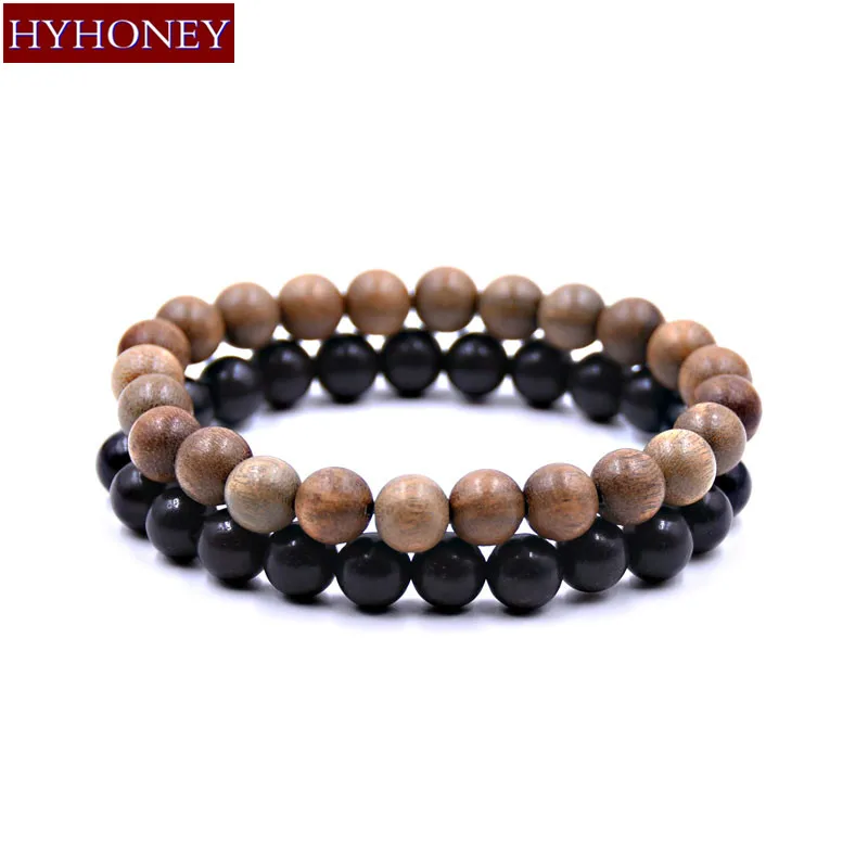 

HYHONEY 8mm Natural Wood beads Sandalwood Prayer Bead Mala Bracelet men bracelets & bangles Gifts bijoux