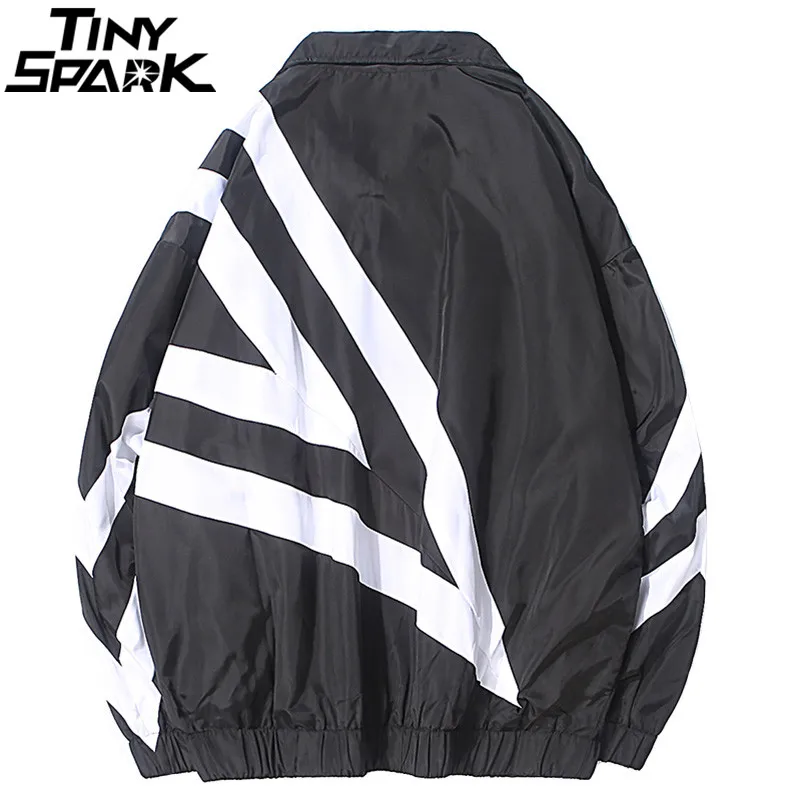 Men Hip Hop Streetwear Geometric Jacket Color Block Harajuku Track Jacket Windbreaker Autumn 2018 Black Zip-Up Jacket Coat Retro