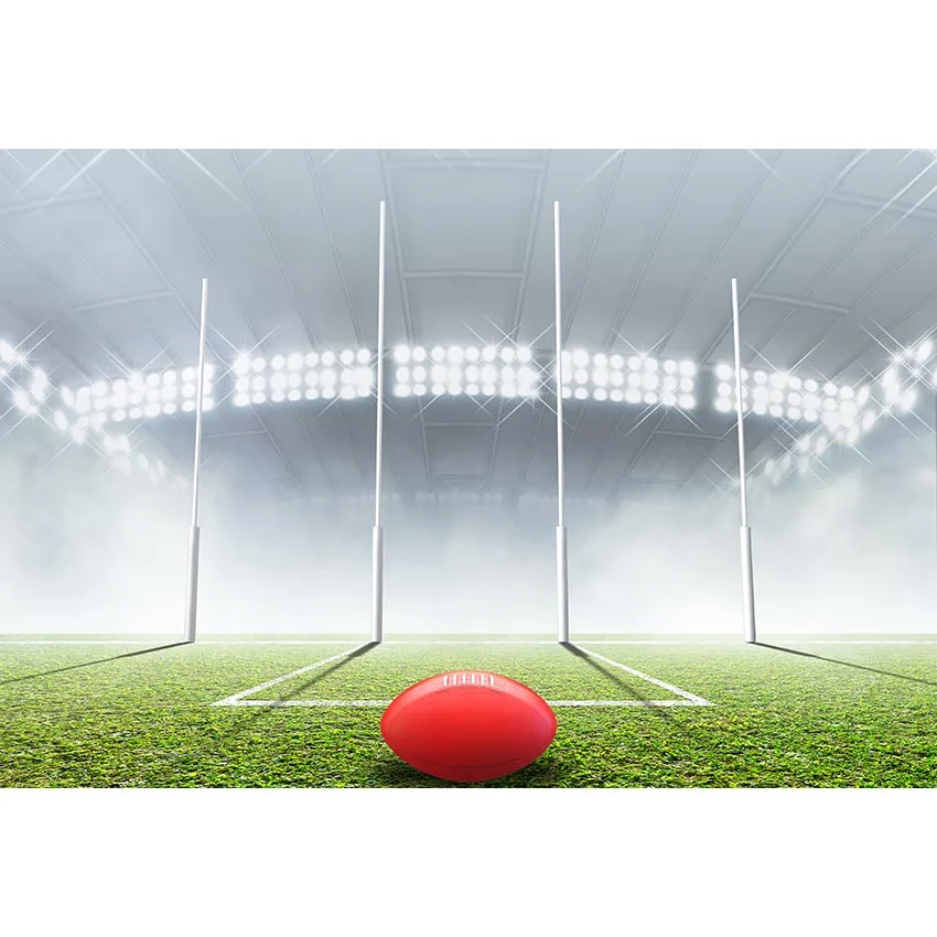 Laeacco 7x5FT Vinyl Photography Background American Football Field with Goal Post Background Bokeh Effect Scene Green Turf Rugby American Football Background Sportsman Coaching Scene Photo Shoot