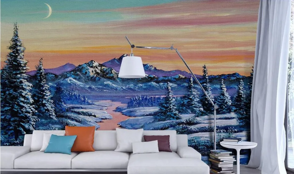 

customize 3d wallpaper luxury Oil Painting Style Western Oil Painting Winter Forest Backdrop 3d wallpapers backgrounds