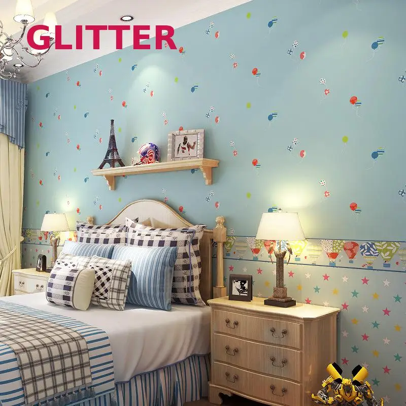 

Cartoon Children's Room Wallpaper Hot Air Balloon Five-pointed Star Nonwoven Wallpaper Girl Room Wallpaper Wall Papers Rolls