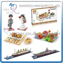 Mini Qute WTOYW LOZ Kawaii Mcdonald’s mooncake warship Titanic Sushi plastic model building blocks blocks brick educational toy