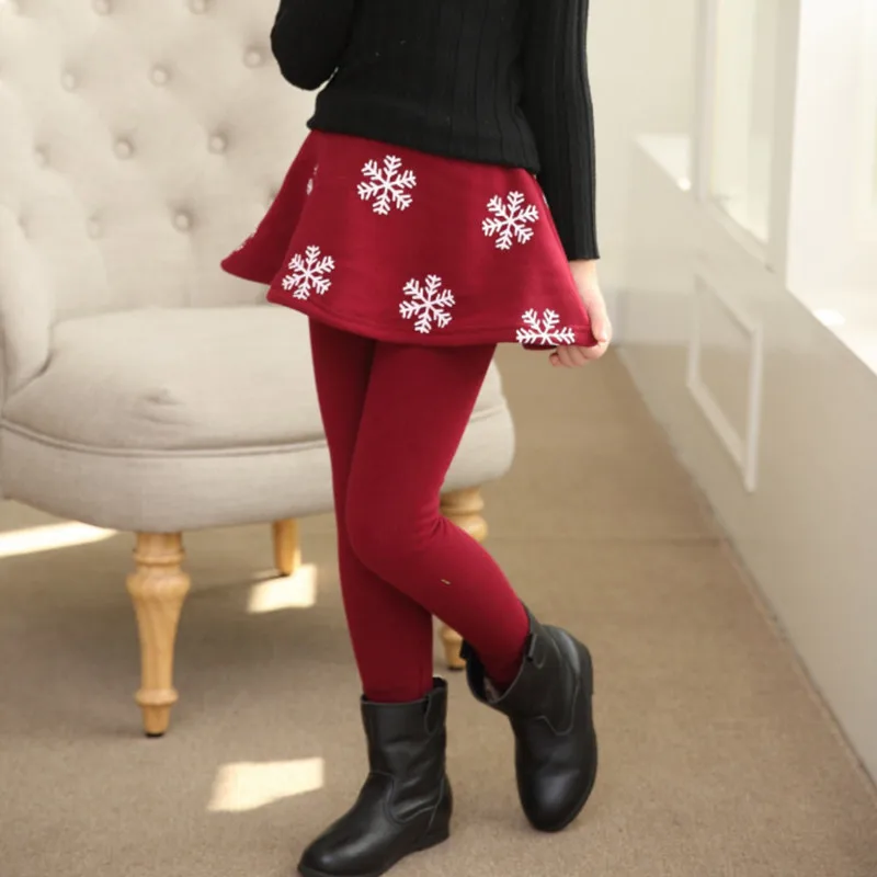 Леггинсы для девочек; вельветовые утепленные штаны со снежинками; Новинка года; брюки для девочек; модные брюки для девочек; высокое качество; 110-160 - Цвет: wine red