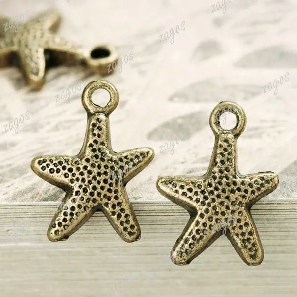 Aeneous Jewelry 100PCS/lot Antique Brass Starfish 16x12x2.5mm Hole1.5mm