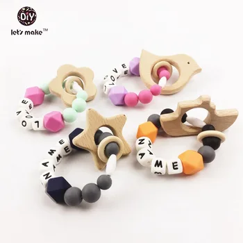 

Let's Make 4pcs Letter Beads Silicone Pacifier Clip Silicone Teether Clip Baby Pacifer Clip Baby Toys Chew Toys Baby Rattle