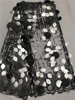 

3D Flowers Latest African Cord Lace Fabrics High Quality 2019 Nigerian Lace Fabric For Wedding African Sequin Lace Fabric F2