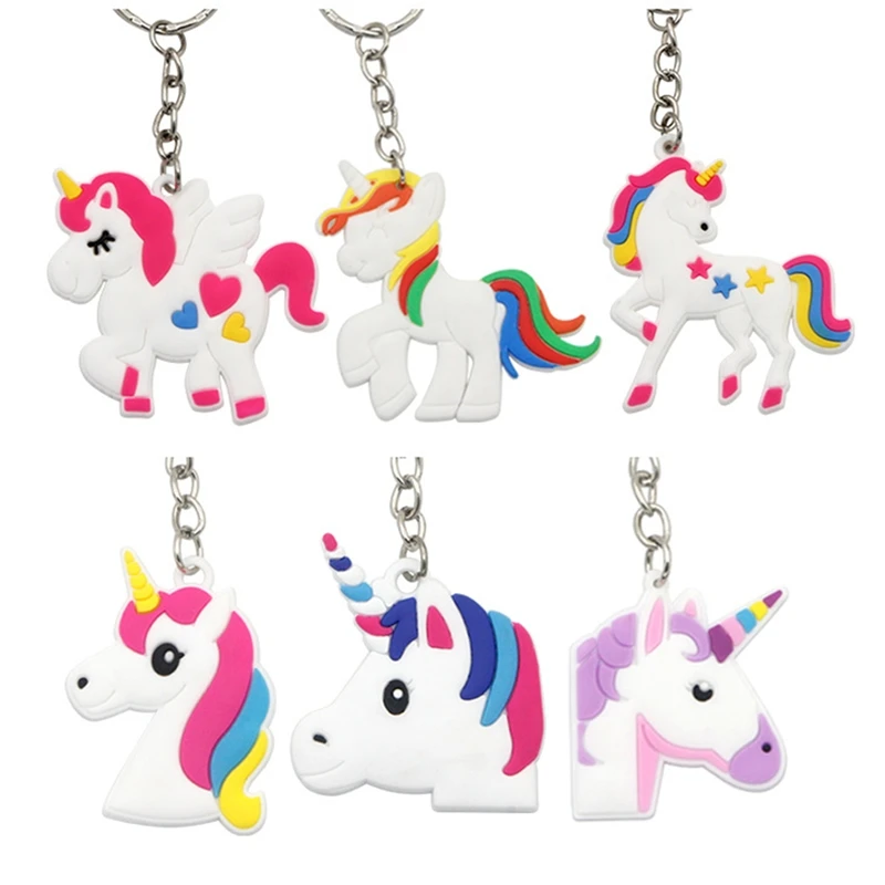 

Fashion Creative Cartoon Keychain PVC Rubber Unicorn Key Chain Ring Woman Bag Charms Car Key Holder Wedding Gift Party Trinket