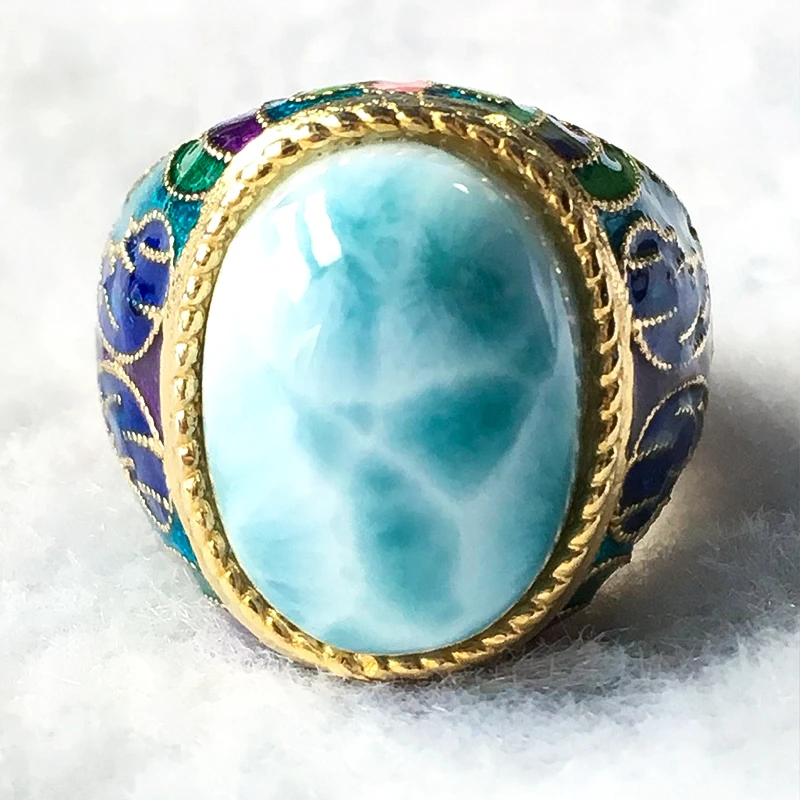 Натуральное серебряное кольцо larimar, овальное 12 мм* 16 мм, редкий синий камень larimar, модное и популярное для вечеринок