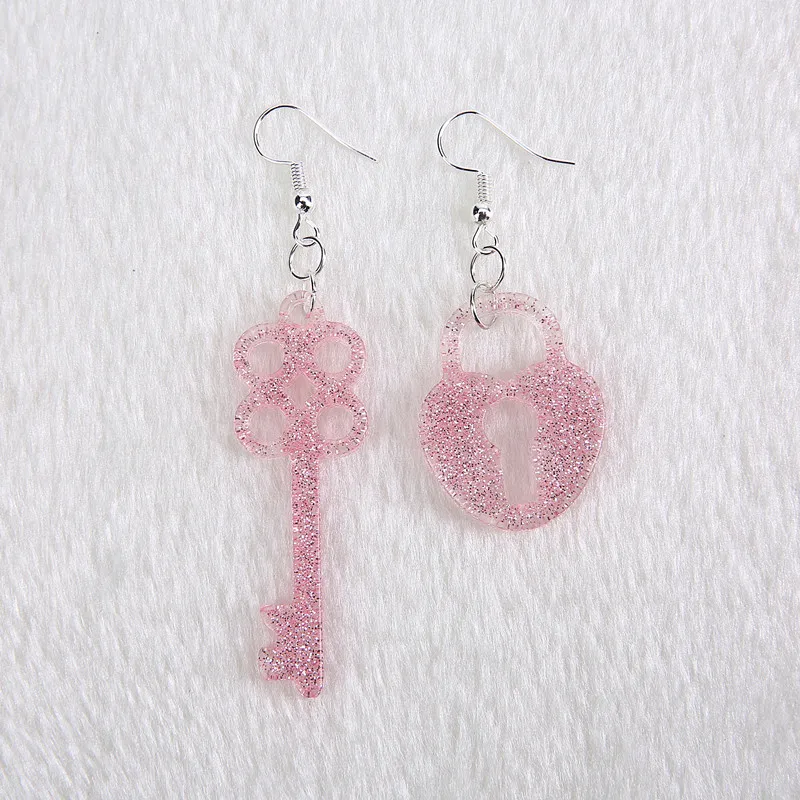 

1pair Cute twinkly Resin Key and lock Earrings Resin earring for Birthday Gift Child Girls Teens Woman Jewelry