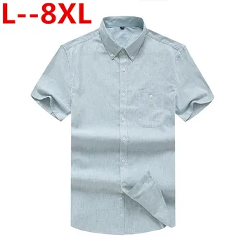 

plus size 8XL 6XL 5XL High Quality Casual Oxford Shirt Men Summer Striped Slim Fit Leisure Short Sleeve Shirts Men Chemise Homme