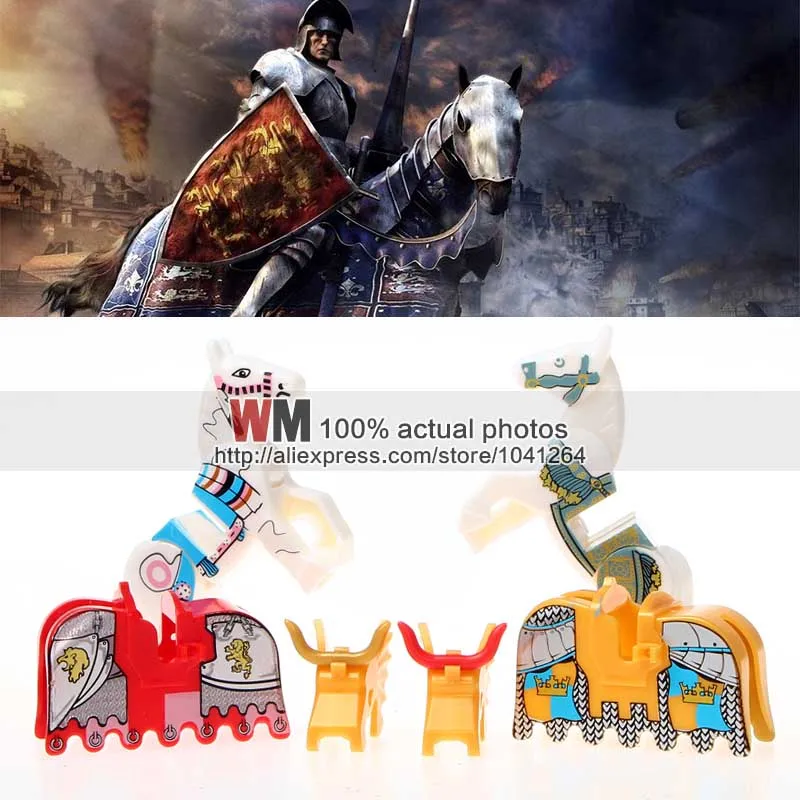 

Single Sale Medieval Castle Knights Skeleton White Horses Black Horse War Military Horse Building Bricks Blocks Toys