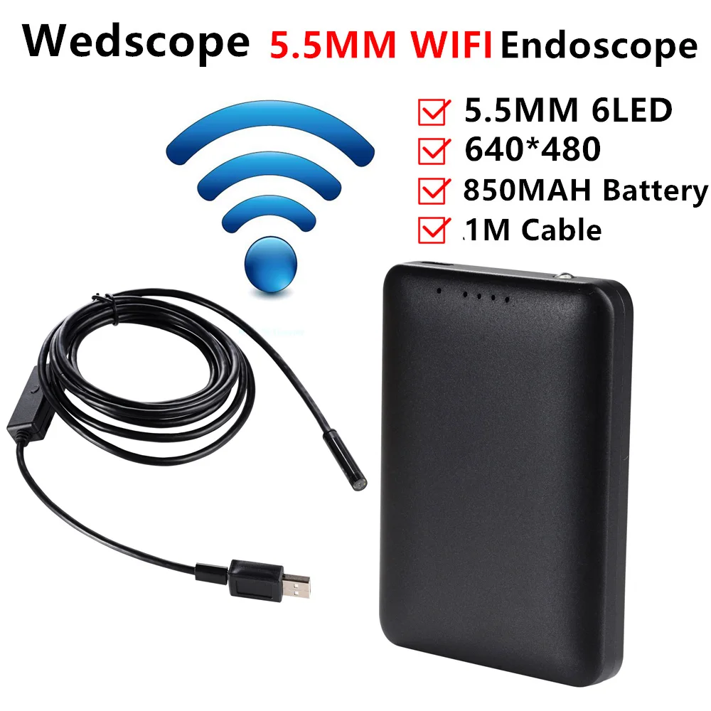 Buy 5.5MM 1M Wifi Endoscope 6LED Android USB Endoscope Enspection Camera Built