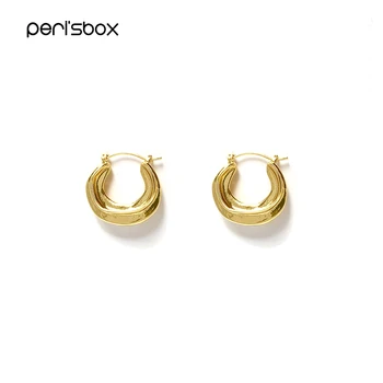 

Peri'sBox New Design Irregular Leaf Metal Small Hoop Earrings for Women Bijoux Ethnic Tribal Earrings Simple Statement Earrings