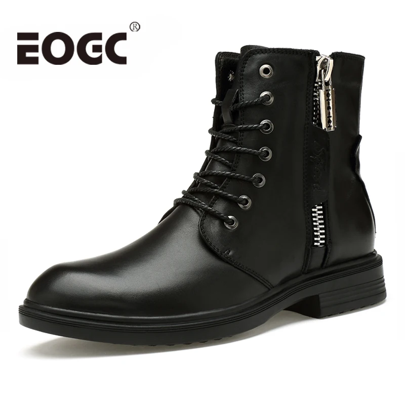 

Winter Men snow Boots Handmade Cow Leather Men Boots size 36-47 Leather Plush Fur winter shoes men Ankle boots