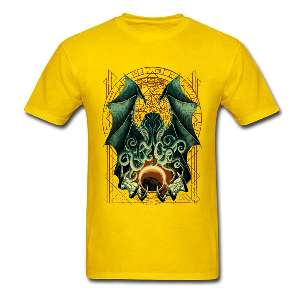 Printed CTHULHU-0601 Printed On Short Sleeve Labor Day Tees 2018 Hot Sale Round Neck Pure Cotton Sweatshirts Men T Shirts CTHULHU-0601 yellow