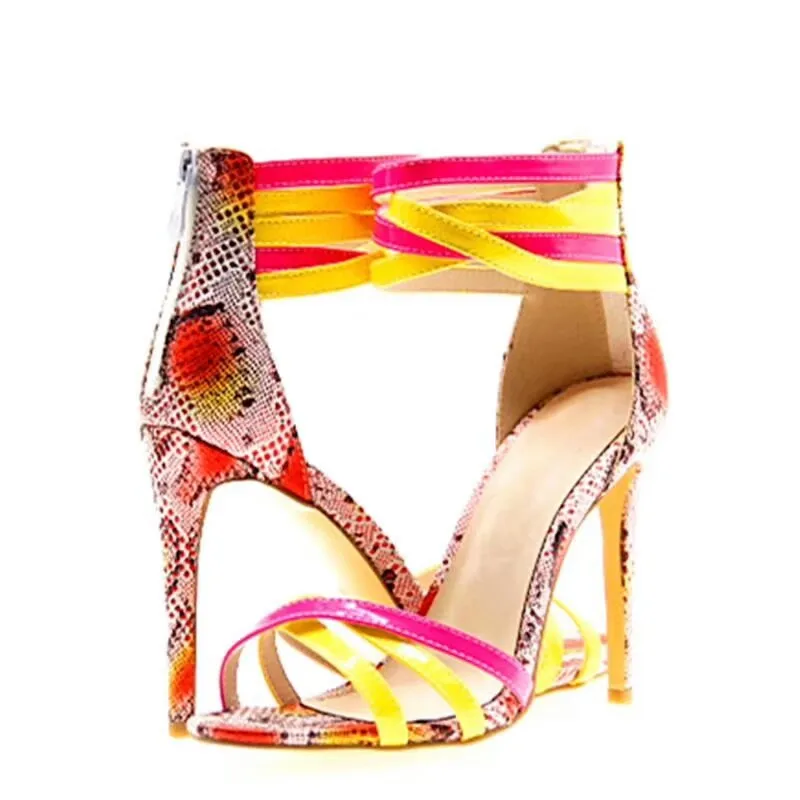 

SHOFOO обувь, новая модная обувь, Бесплатная доставка, разноцветные кожаная ткань, 11 сантиметр Обувь на высоком каблуке, Женские босоножки. Раз...