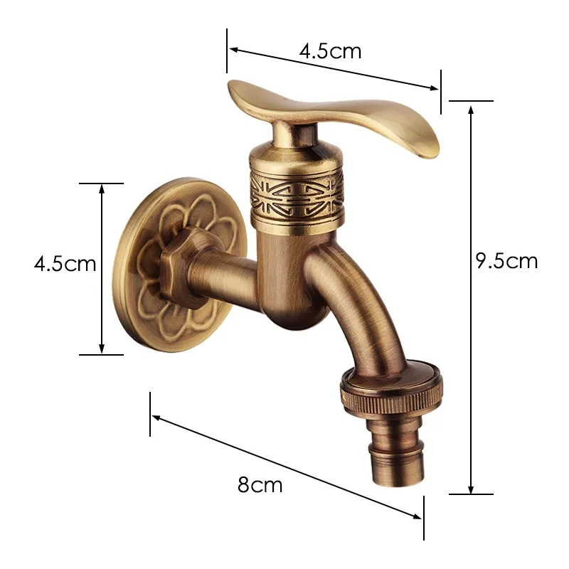 Смесители для ванной комнаты, латунный античный резной узор, настенное крепление, одиночные холодные Ретро краны, уличная садовая стиральная машина, Швабра, кран для туалета