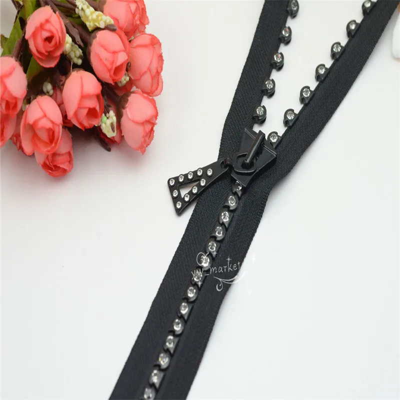 Buy 100cm Rhinestone Zipper Black Fabric for Bag