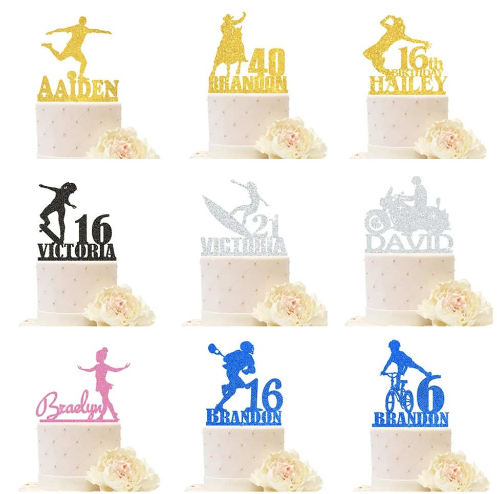 

Happy Birthday Cake Toppers Sparkle Personalised Boy Sports Horse Football Girl Dancing Bicycle Cakes Decorated Birthday Party