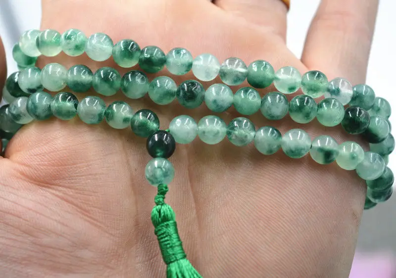 Нефритовый буддийский Белый зеленый 108 молитвенный бисер мала браслет ожерелье 6 мм