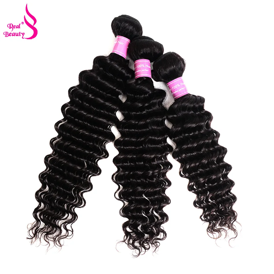 Real Beauty Peruvian Deep Wave Hair With Swiss Lace Closure 4Pcs Human Hair Weaves Remy Hair Bundles With Closure 8-30 (2)