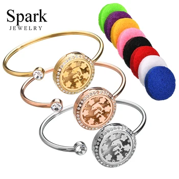 

Fashion Essential Oil Bangles For Women Gold Color Pendant Perfume Bracelets With Pads Locket Acero Inoxidable