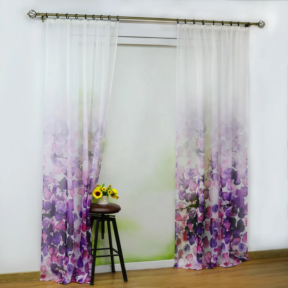 Европейский фиолетовый цветочный украшенный занавес Прозрачный прозрачный тюль вуаль ткань прозрачная гостиная современная обработка окна 1 шт./лот