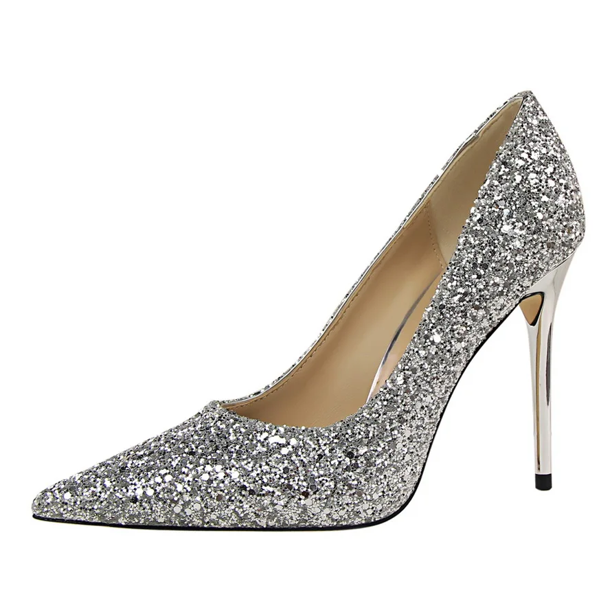 BIGTREE/Женская обувь на высоком каблуке; пикантные свадебные туфли-лодочки; женская обувь с блестками и острым носком для вечеринок; коллекция года; летние туфли на каблуке; zapatos de mujer