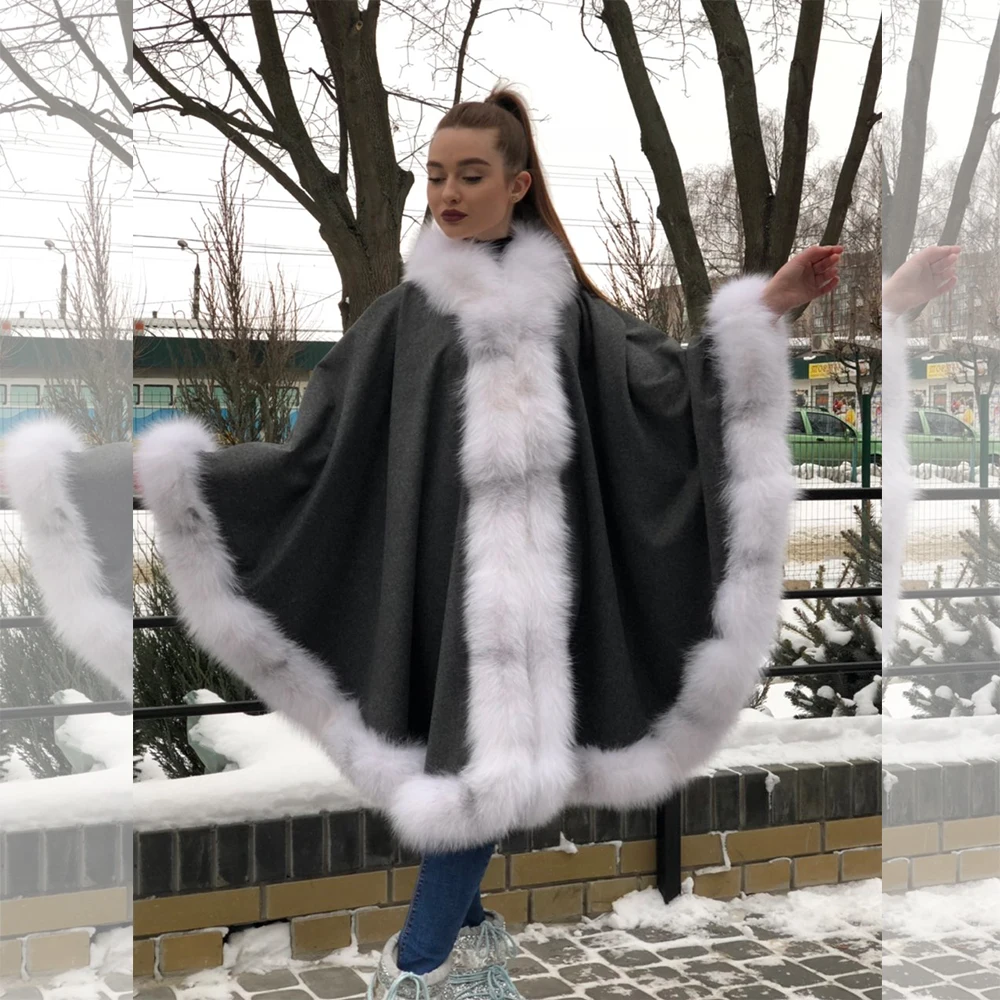 2021 BFFUR Женское пальто из натурального меха лисы пончо шерстяные накидки цельные