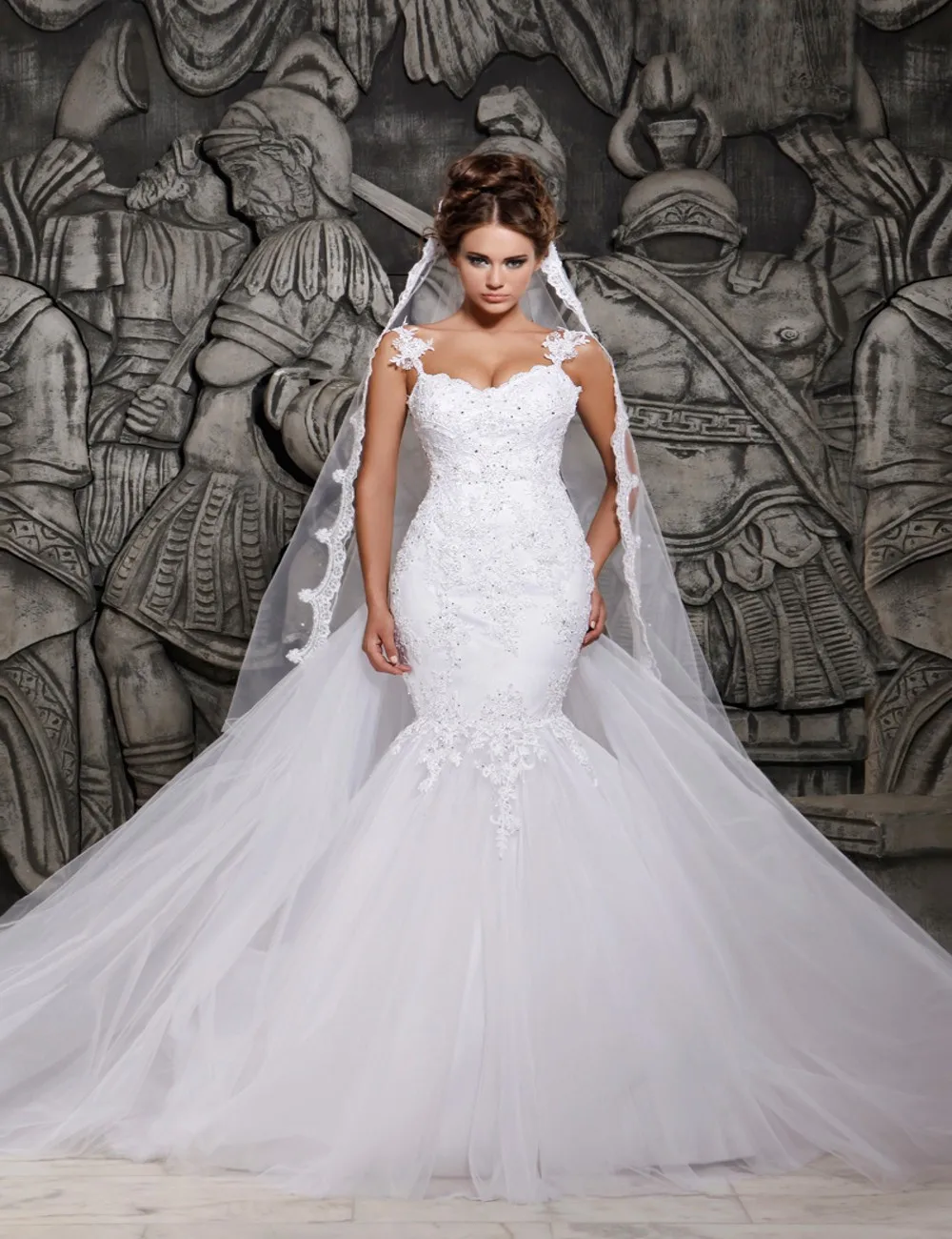 Vivian's Bridal, на тонких бретелях, возлюбленная Русалка, свадебное платье, кружевное с вырезом на спине, свадебное платье