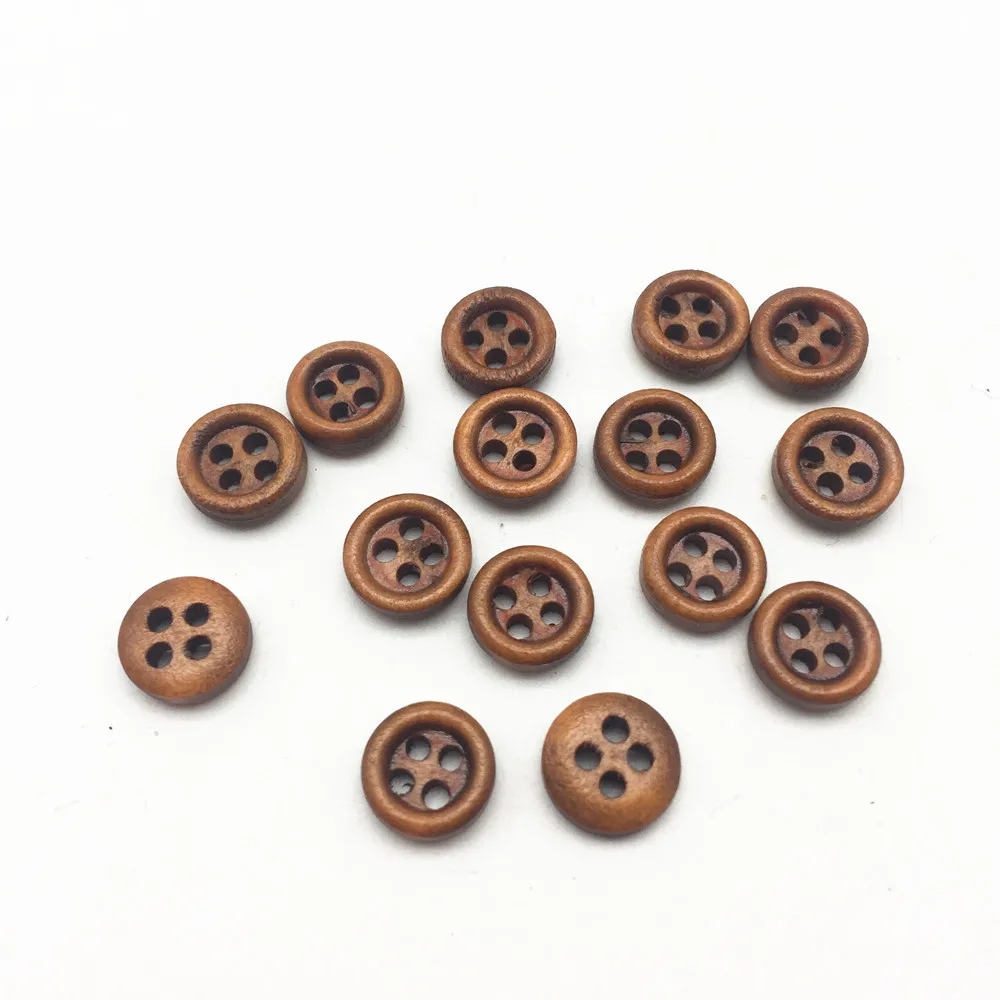 

100pcs 10mm Brown Round Wooden Buttons Scrapbooking Sewing Accessories 4 Holes DIY Button Crafts