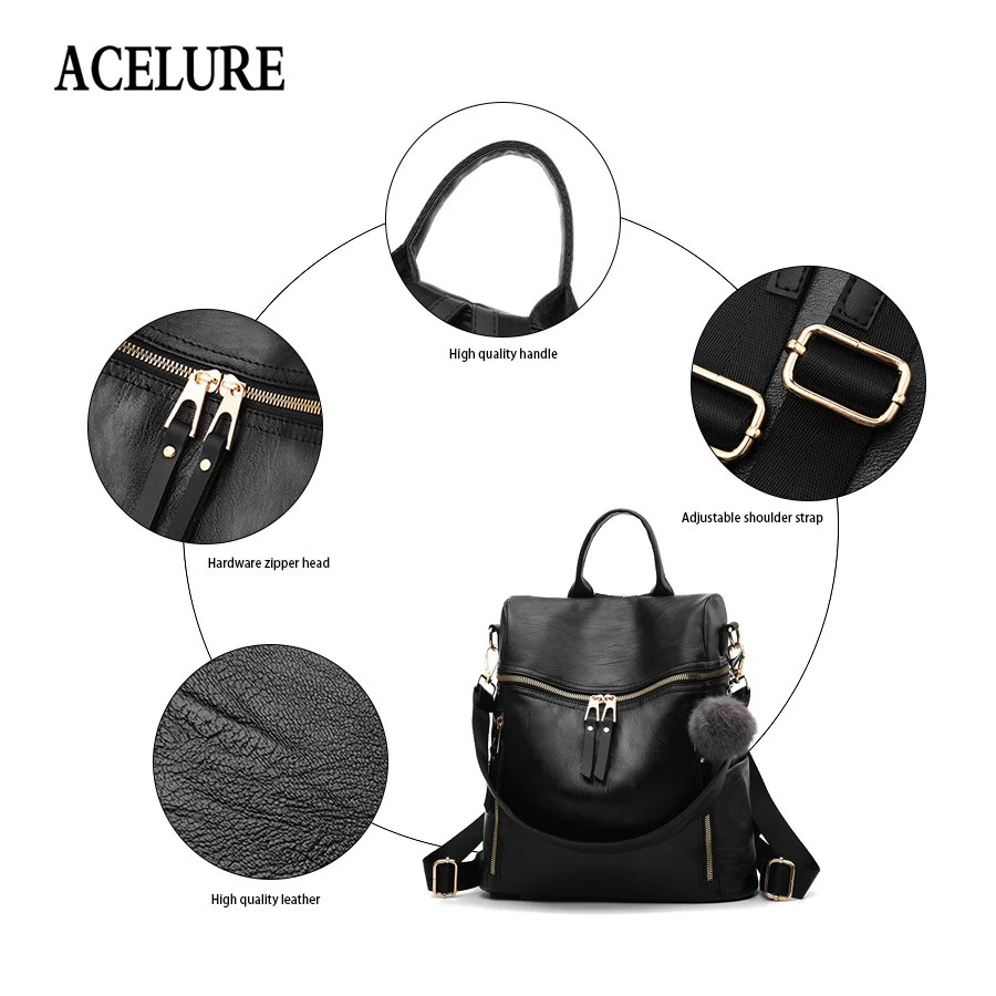 Mochila De mujer ACELURE mochila mujer 2018 nueva mochila de cuero PU de alta calidad para mujer mochila de moda femenina Mochila De mujer ACELURE mochila mujer 2018 nueva mochila de cuero PU de alta calidad para mujer mochila de moda femenina