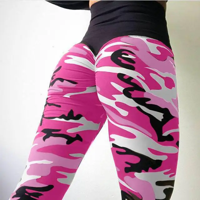 Модные камуфляжные леггинсы для фитнеса, спортивные Леггинсы, женские эластичные леггинсы с высокой талией, 4 вида цветов - Цвет: Pink